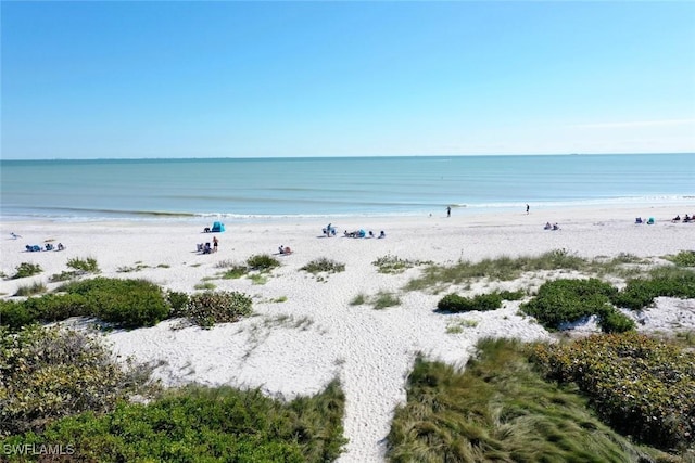 property view of water featuring a beach view