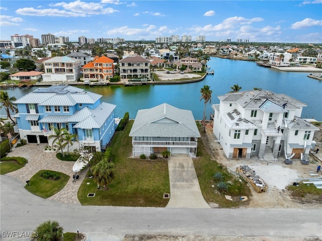 aerial view with a water view