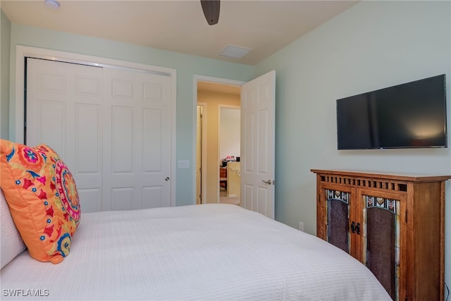 bedroom with a closet and ceiling fan