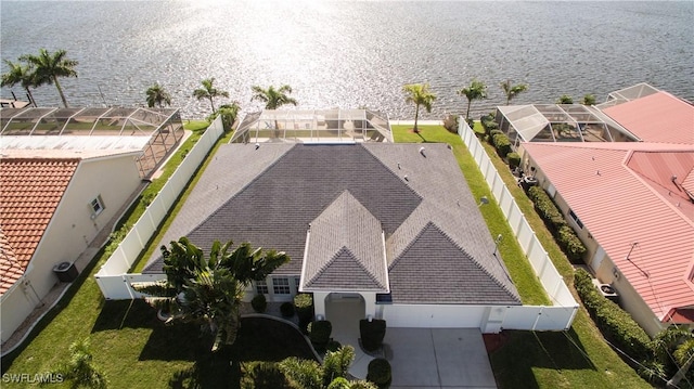 aerial view with a water view