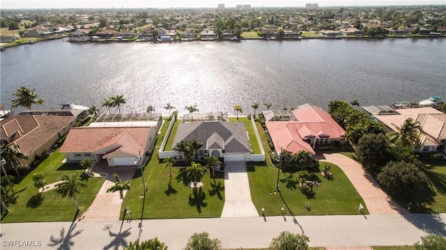 aerial view with a water view