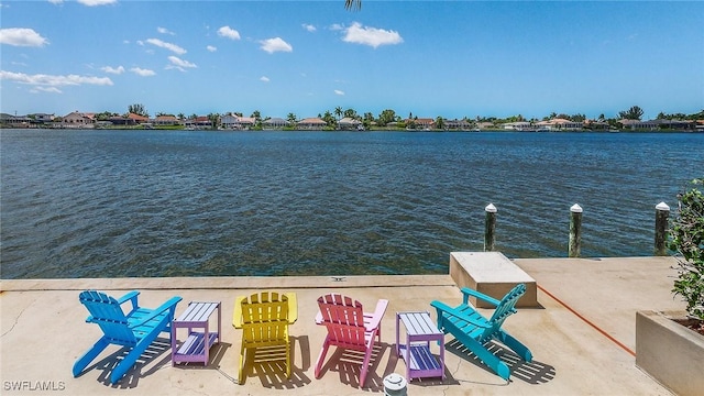 dock area with a water view