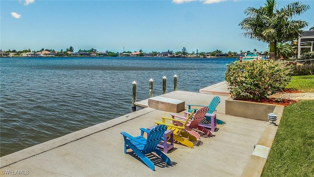 dock area with a water view