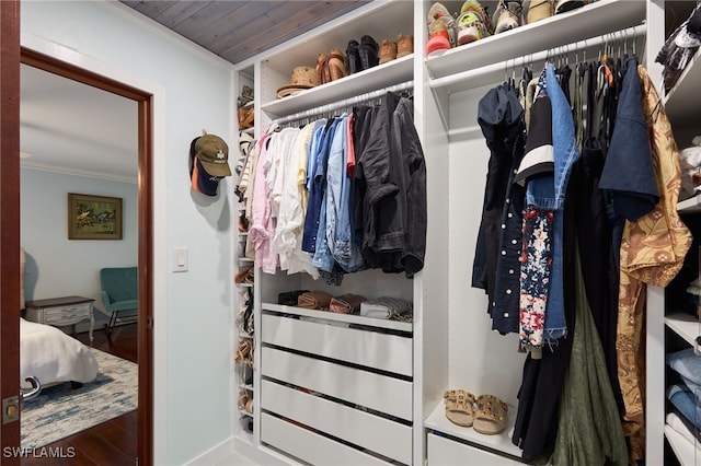 walk in closet with wood-type flooring