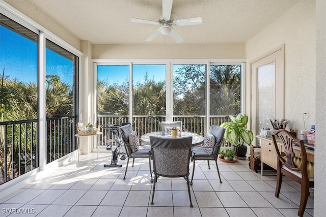 sunroom / solarium with ceiling fan