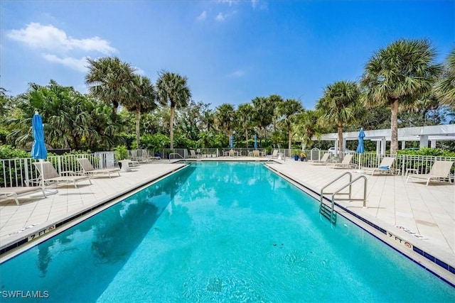 view of swimming pool with a patio