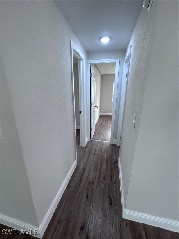 corridor featuring dark hardwood / wood-style flooring