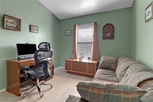 home office featuring light hardwood / wood-style floors