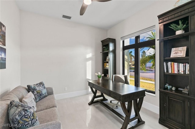 home office featuring ceiling fan