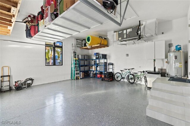 garage featuring electric water heater