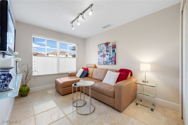 living room with rail lighting