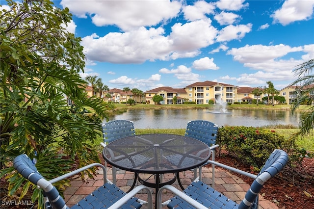 view of patio featuring a water view