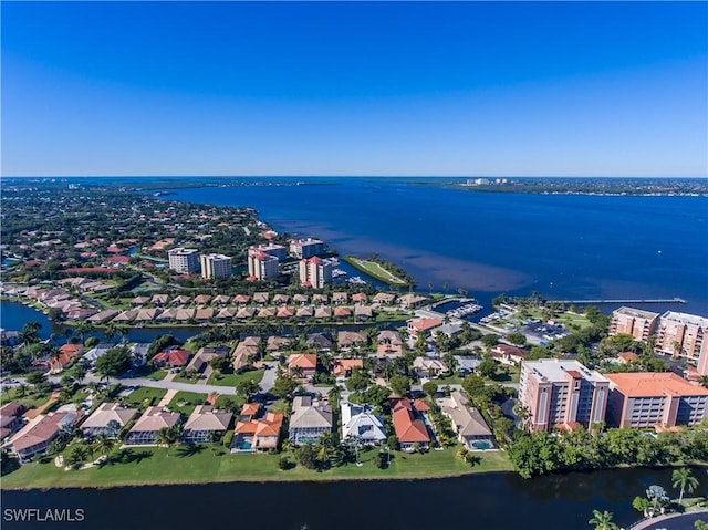 drone / aerial view featuring a water view