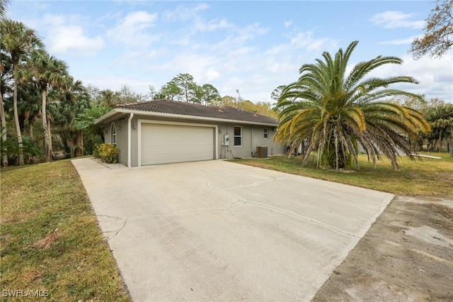 single story home with a front lawn and a garage