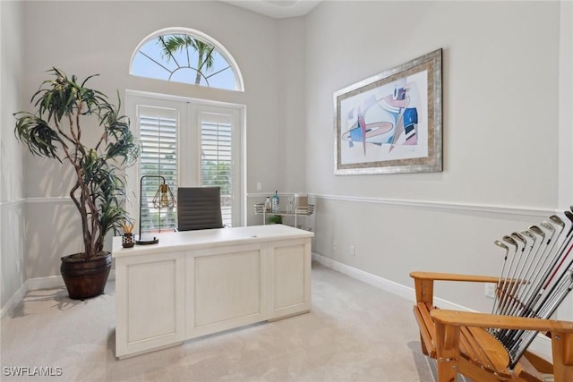 view of carpeted home office