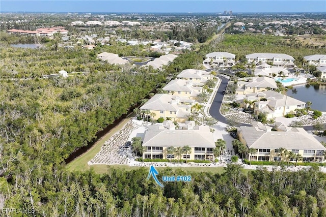 aerial view with a water view