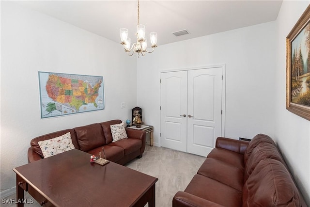 living room with a chandelier