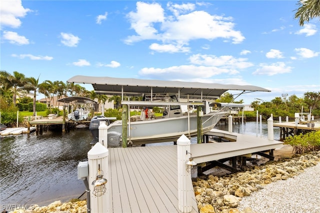 dock area with a water view