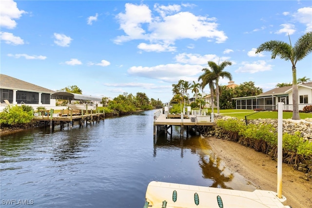 dock area with a water view