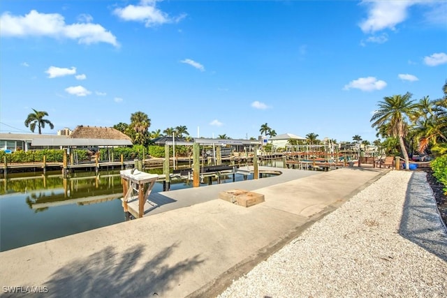 dock area with a water view