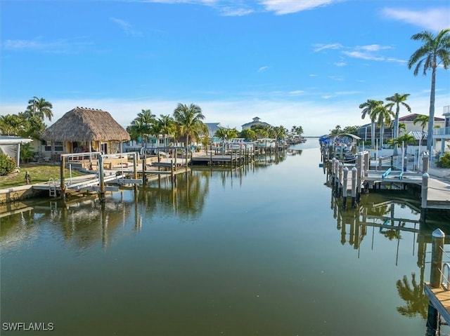 dock area featuring a water view