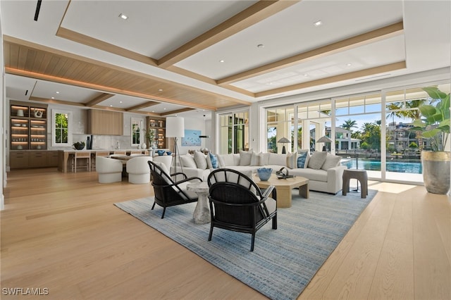 living room with light hardwood / wood-style flooring