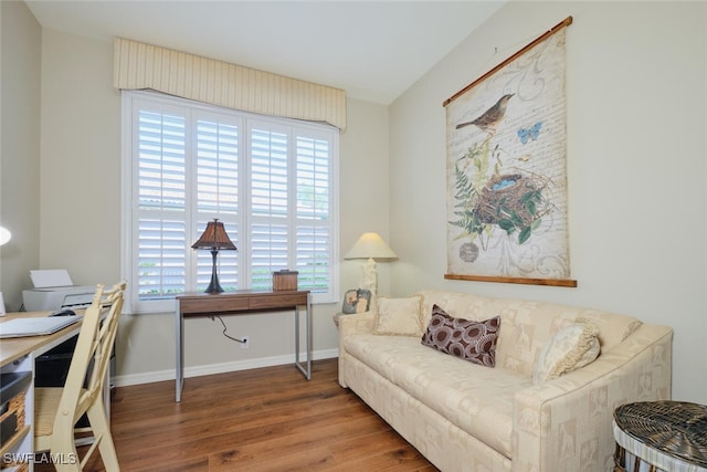 office area with hardwood / wood-style flooring and a wealth of natural light