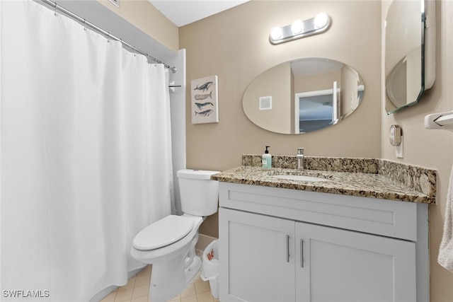 bathroom featuring toilet, vanity, and tile patterned floors