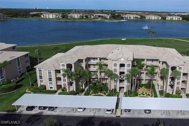 aerial view with a water view