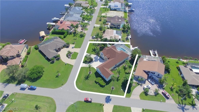 aerial view with a water view