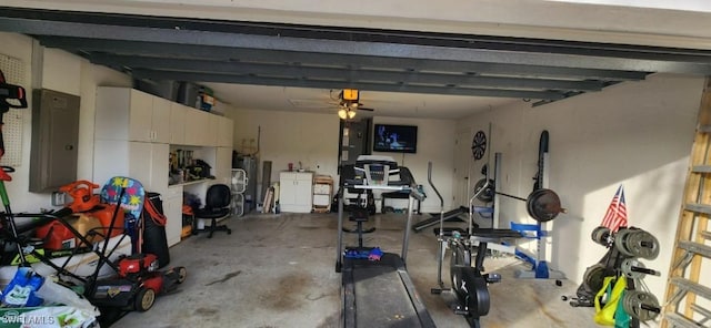 garage with ceiling fan