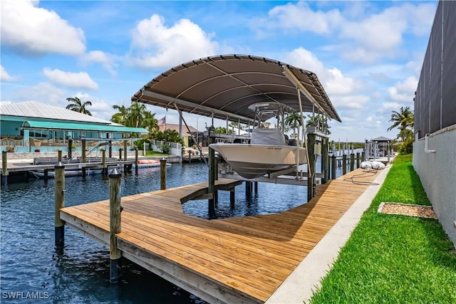 view of dock with a water view