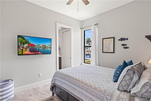 bedroom featuring ceiling fan