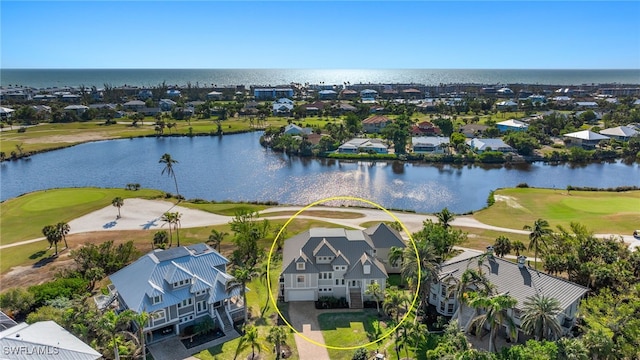 aerial view with a water view