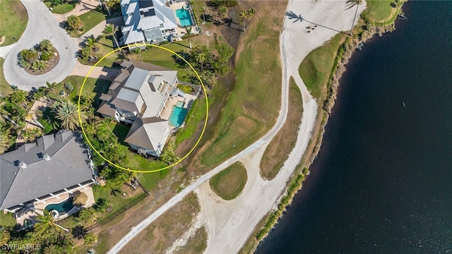 bird's eye view featuring a water view