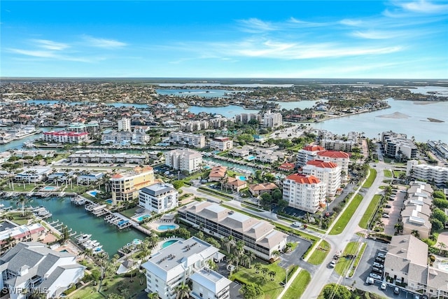 aerial view with a view of city and a water view