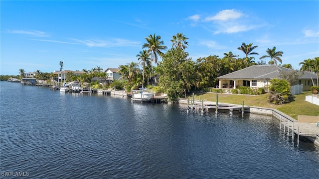 property view of water featuring a boat dock