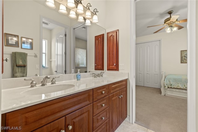 bathroom featuring vanity and ceiling fan