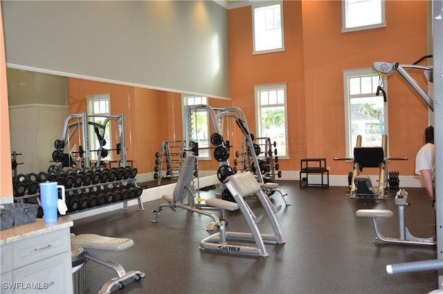 gym with a high ceiling