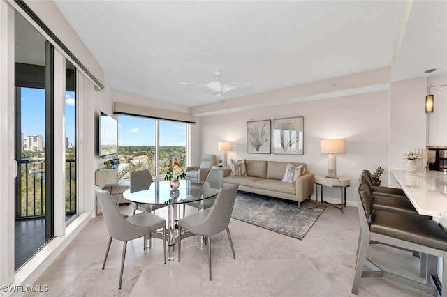 dining room with ceiling fan