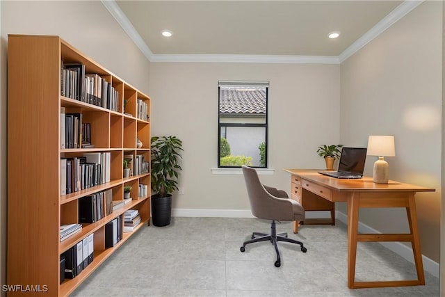 office area featuring ornamental molding