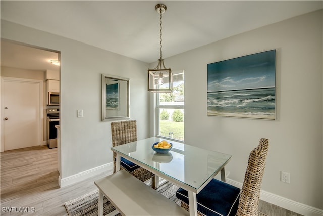 dining space with light hardwood / wood-style floors