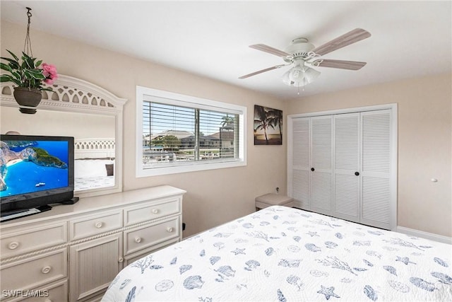 bedroom with a closet and ceiling fan