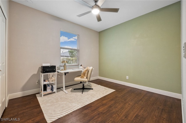 office featuring ceiling fan and hardwood / wood-style flooring