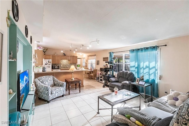 living room featuring light tile patterned floors