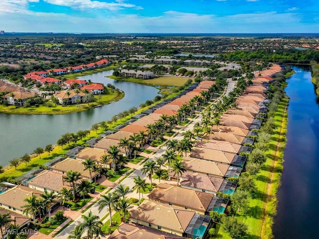 aerial view with a water view