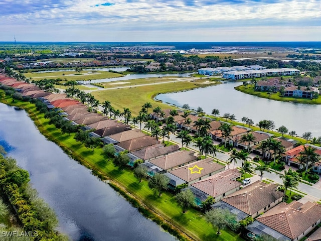 aerial view with a water view