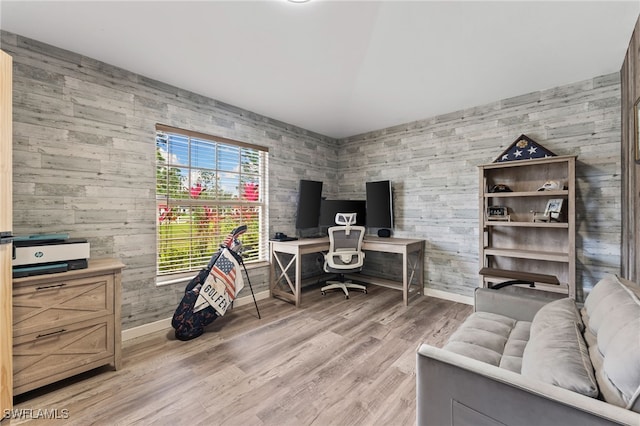 home office with light wood-type flooring