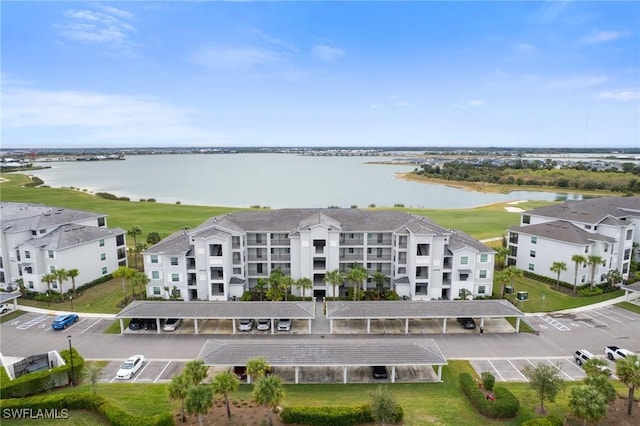 bird's eye view featuring a water view