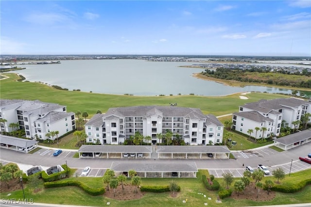 bird's eye view featuring a water view